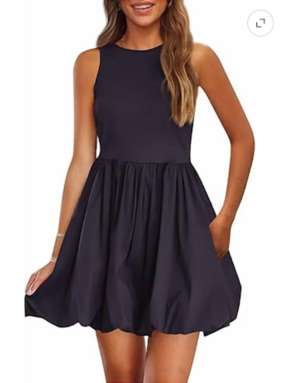 Pretty Garden Navy Blue Mixed Media Jersey Tank Cotton Mini Bubble Dress XL